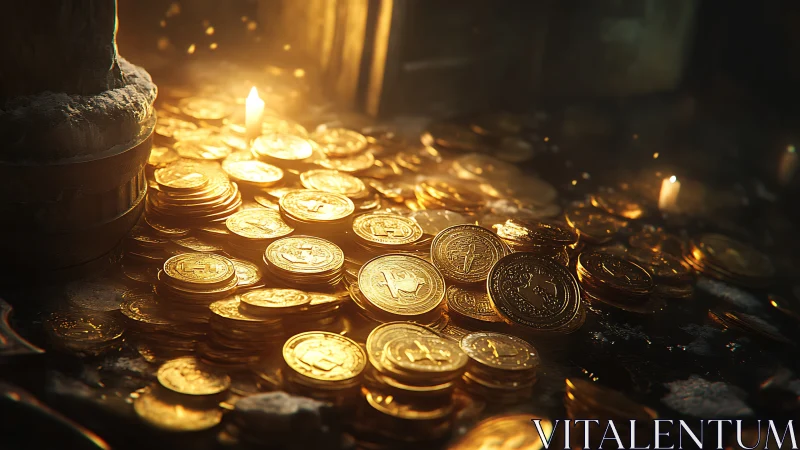 Candlelit gold coins whisper quietly of forgotten fortunes