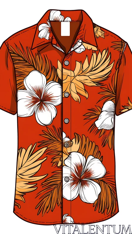 Vibrant Red Hawaiian Shirt with Tropical Floral Design.