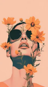 Sunlit daydream girl wrapped in golden wildflower blooms.