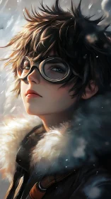 Wind-tousled explorer gazes ahead with quiet winter courage