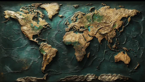 Textured world map relief with sculpted topography.