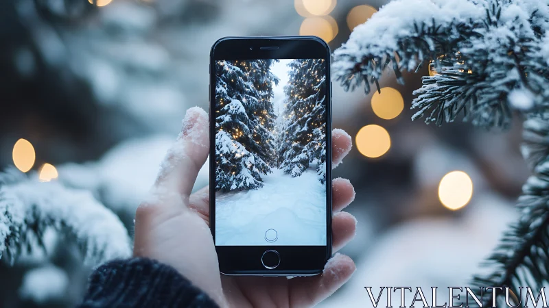 Snowy forest captured through a cozy winter phone lens.