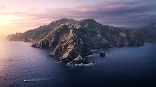 Craggy Mountain Island Emerges from Twilight's Embrace