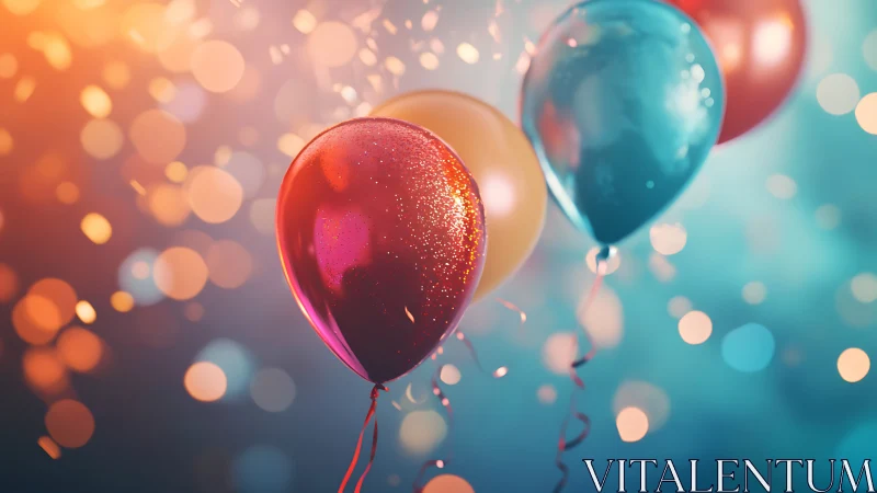 Luminescent Balloons Suspended Against Bokeh Background.