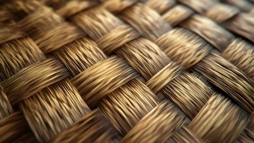 Tightly woven straw texture shows interlaced golden fibers