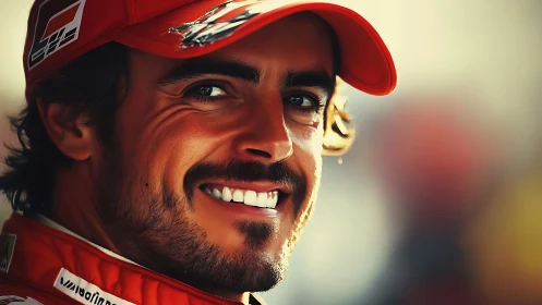 Photorealistic racing portrait with warm depth of field rendering.