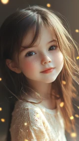 Portrait of Young Girl with Warm Lighting and Particles.