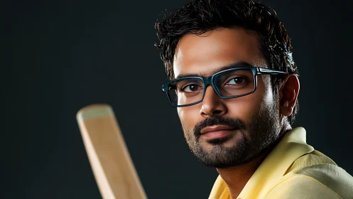 Cricket lover in glasses sharing a quiet, confident smile.