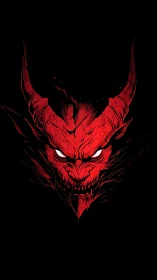 Scarlet horned demon head blazing from the void&rsquo;s edge.