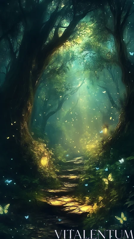 Enchanted Forest Path Glows with Magical Bioluminescent Light