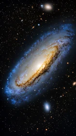 Spiral galaxy core with luminous dust lanes and blue halo.