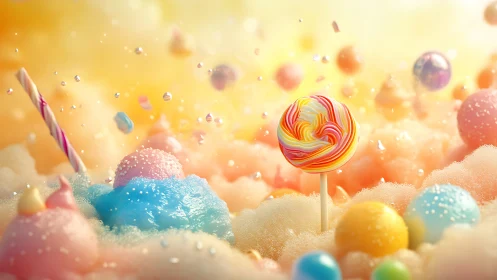 Spiral Lollipop in Candy Dreamscape of Sugary Spheres.