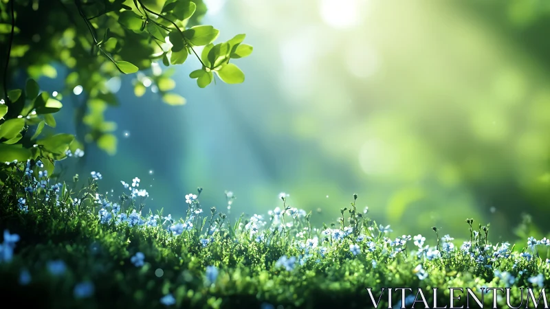 Sunlit wildflower glade where morning mist learns to glow.