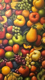Colorful digital still life shows detailed assorted fruits