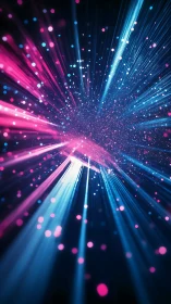 Neon magenta and cyan volumetric light streaks in deep space