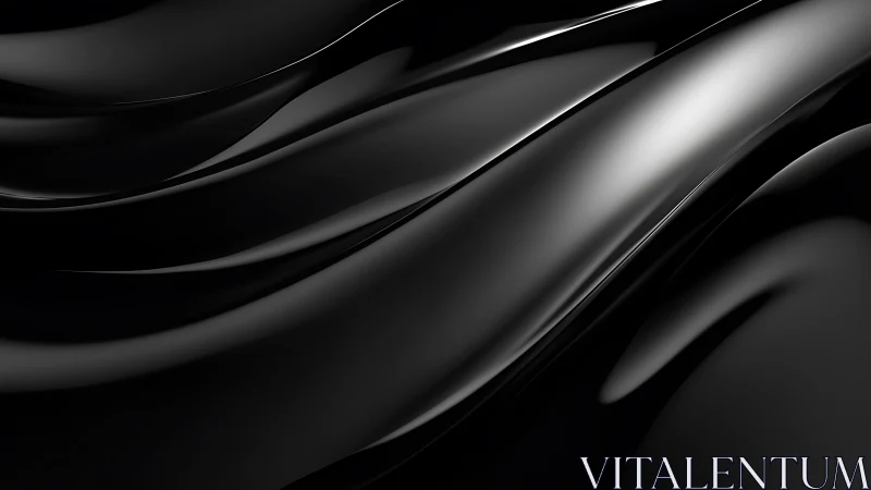 Black fluid waves with glossy highlights in abstract space.