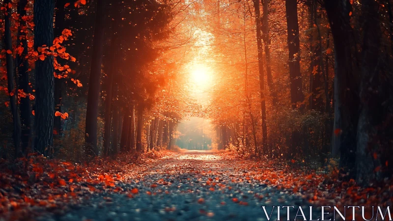 Autumn's Luminous Tunnel Beckons Through Fiery Woods