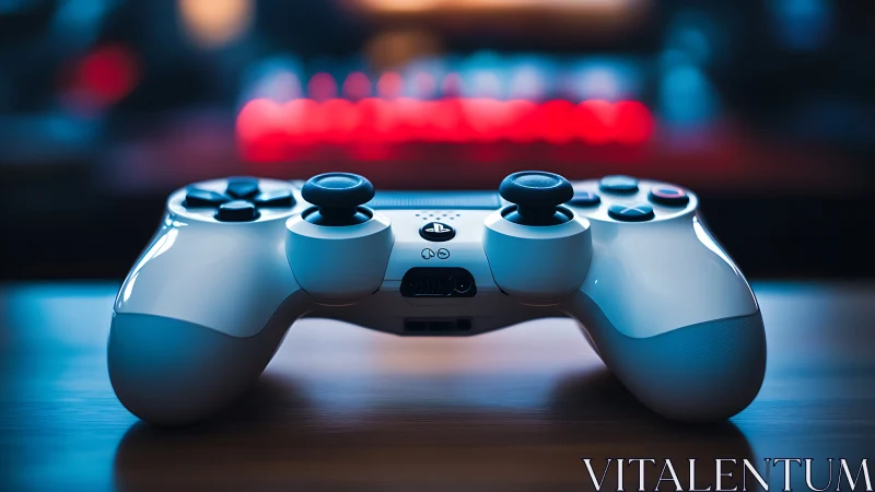 PlayStation DualShock Controller Glowing in Neon Blue Light.