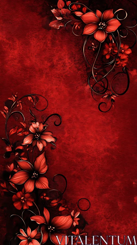 Ornamental Floral Composition in Deep Crimson.