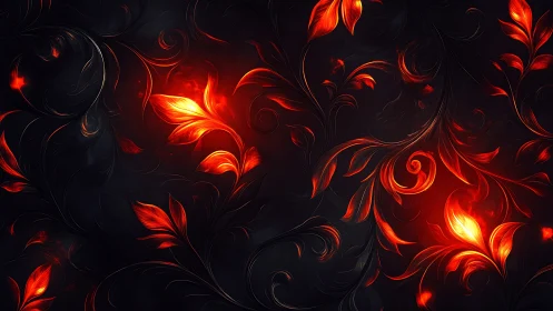 Ember-touched floral scrolls swirling in velvety midnight bloom.