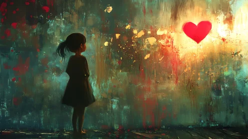 Silhouetted Figure Observing Luminous Heart Symbol