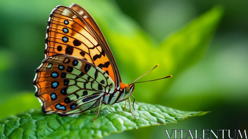 Macro study isolates patterned butterfly on verdant leaf