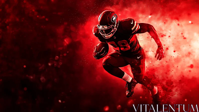 Crimson storm of gridiron speed slices through burning red space