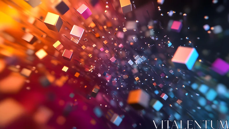Dynamic explosion of colorful 3D cubes in digital abstract art.
