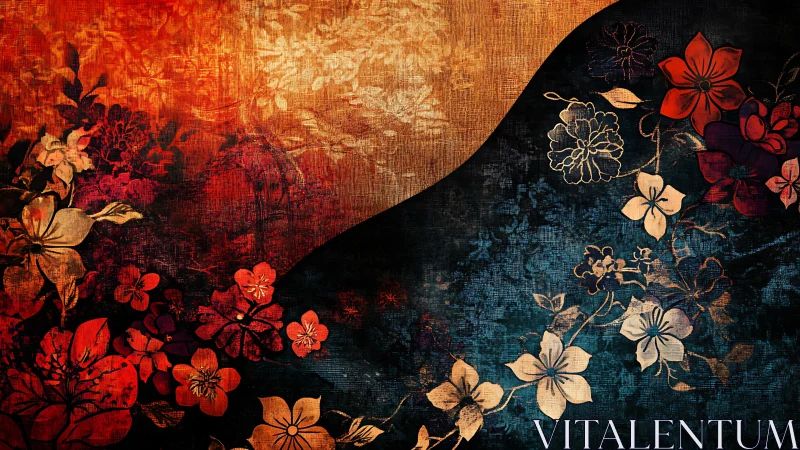 Textured floral diptych with warm cool chromatic divide.