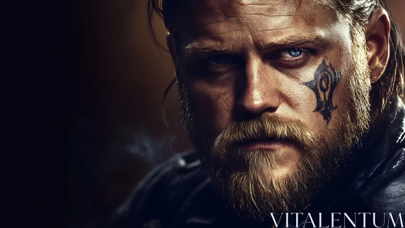 High-contrast portrait isolates tattooed man with dramatic rim lighting