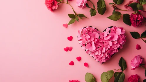 Pink Petal Heart Symphony Blooms Against Rosy Backdrop