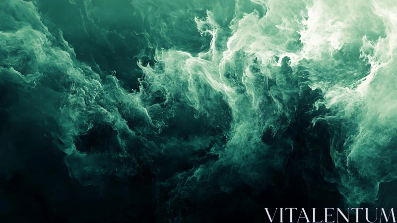 Abstract teal smoke swirling in dark ethereal digital artwork.
