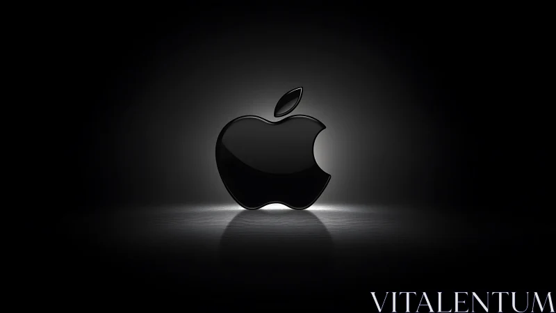 Glossy black apple emblem glows against a dark void