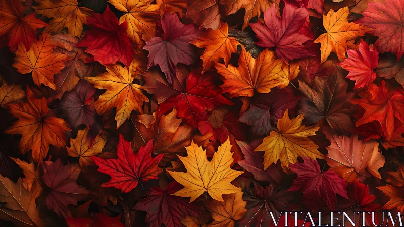 Dense maple leaf carpet displays saturated autumn color spectrum