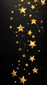 Golden star cascade on black with luminous particle trail.