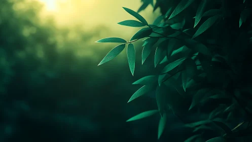 Sunlit Green Leaves in Soft Focus Nature Photography.