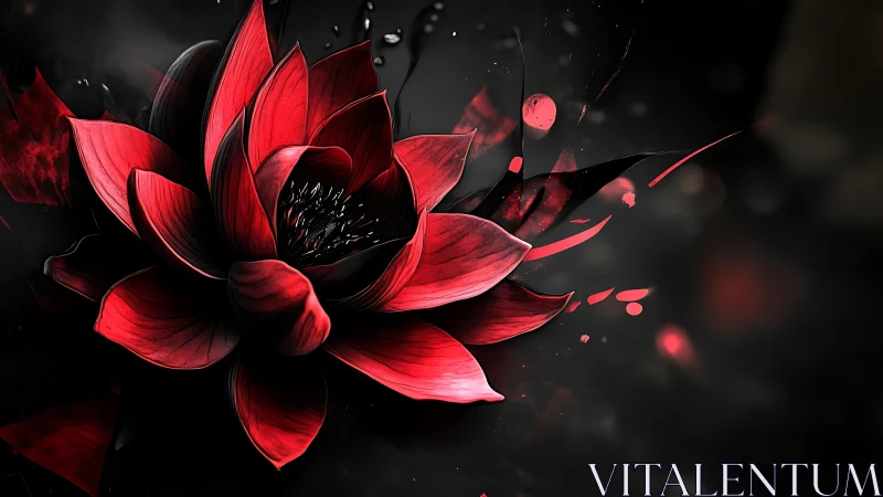 Bold crimson lotus opens gently against the dark night