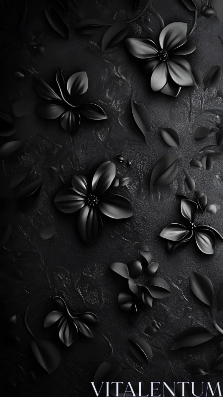 Monochromatic Floral Still Life on Textured Dark Surface