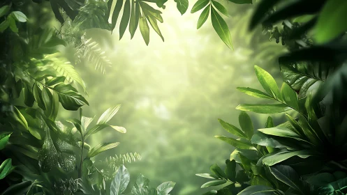 Lush foliage with soft light creating bokeh through layered green leaves