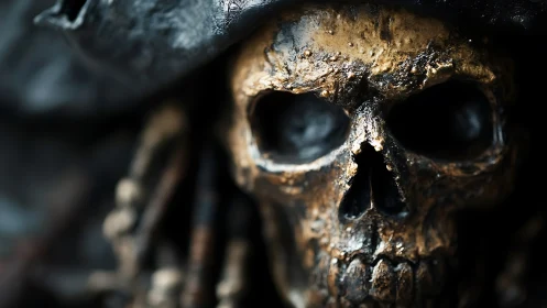 Weathered pirate skull glows with haunted, barnacled menace.