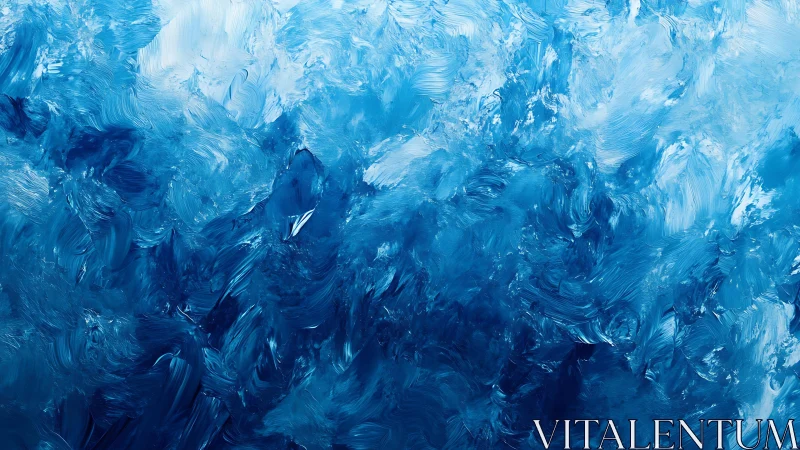 Abstract Blue Oil Painting With Dynamic Brush Strokes Texture.