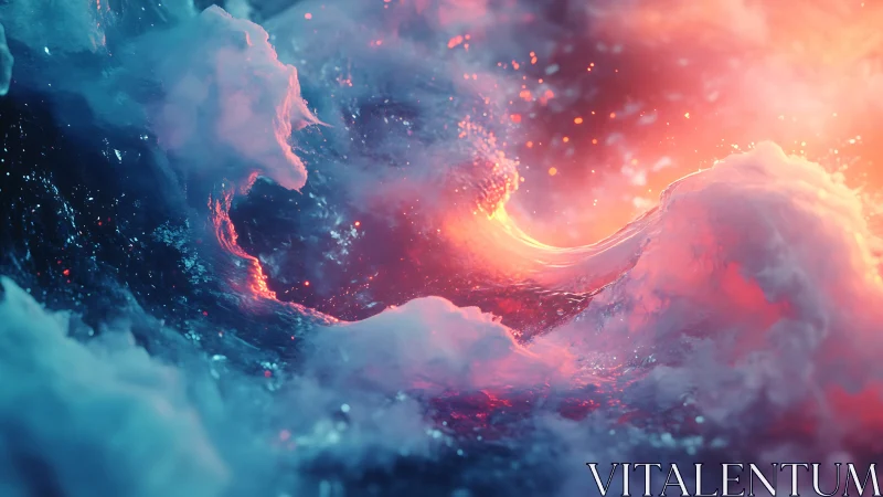 Neon-lit volumetric ocean wave renders high-energy color bloom