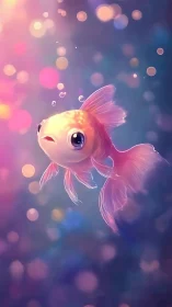 Luminous bokeh-lit goldfish in chromatic aquatic diffusion.