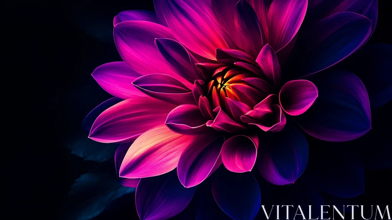 Neon Bloom: Digital Dahlia with Luminescent Petals and Chromatic Layering.