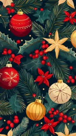 Ornaments in evergreen tangle weave a festive winter spell.