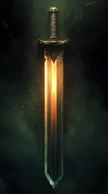 Sun-forged greatsword carves molten dawn through shadowed air