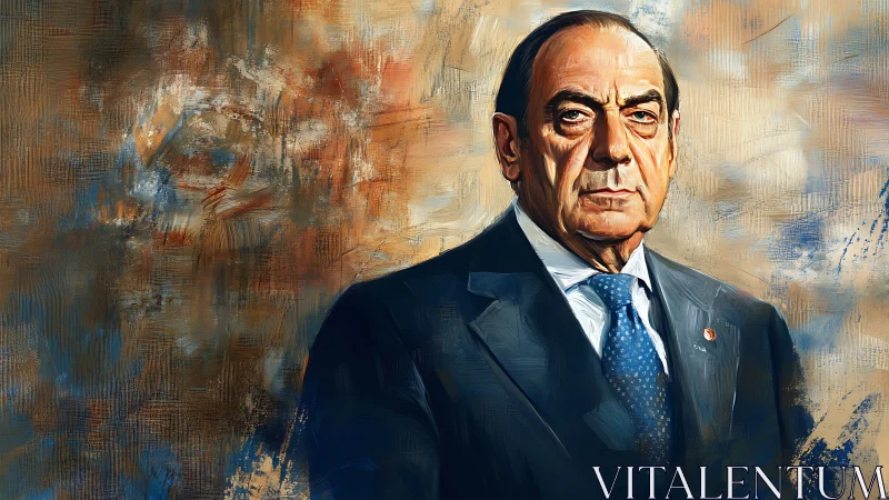 Steel-gazed elder statesman against storm-brushed canvas.