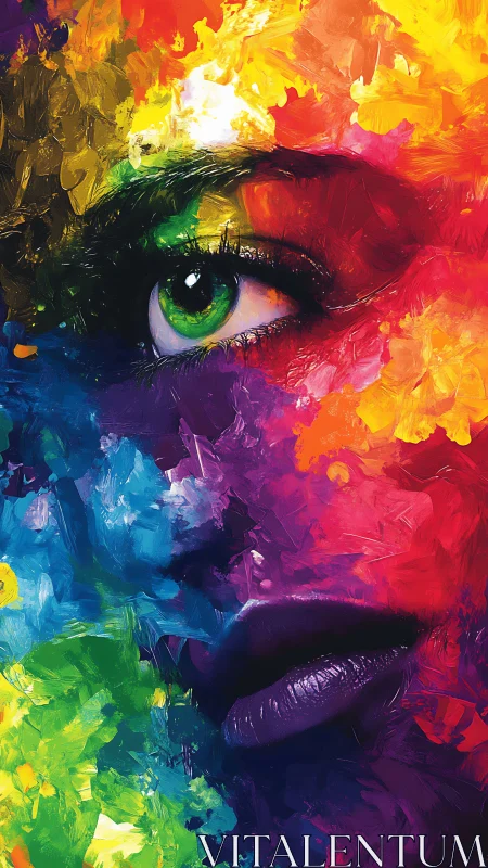 Chromatic facial topology with high-saturation ocular focus.