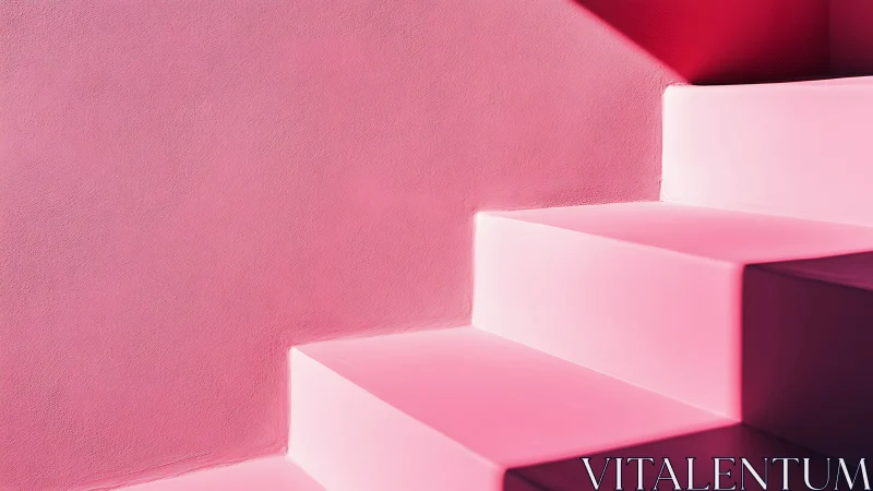 Pink interior staircase is illuminated by directional light