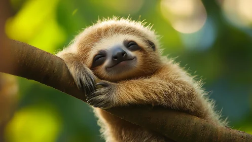 Sleepy little sloth enjoys a peaceful nap in soft sunlight